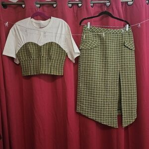 Chic Asymmetrical Skirt in Green and Yellow